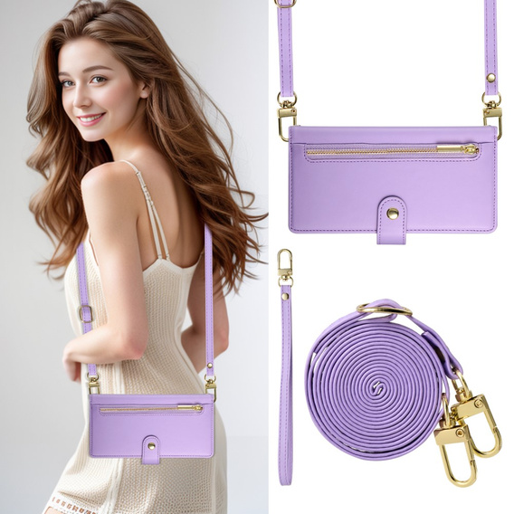 Откидной чехол для iPhone 16, Wallet Zipper Pocket, фиолетовый