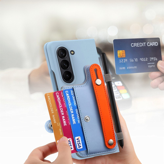 Чохол для Samsung Galaxy Z Fold 5 5G, з підставкою, склом та стилусом, шкіряний, чорний