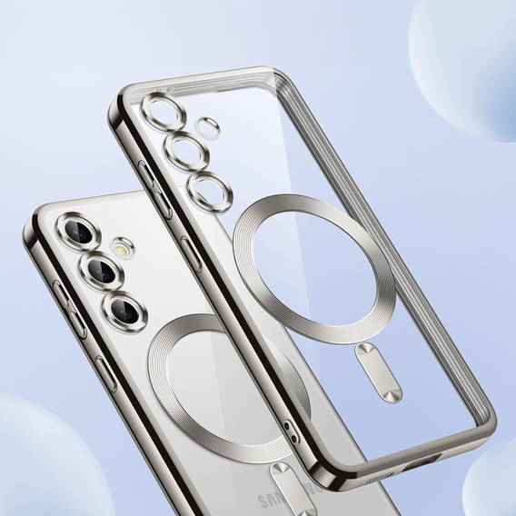 Чохол для Samsung Galaxy S25, Electro MagSafe, сріблястий + Скло на екран