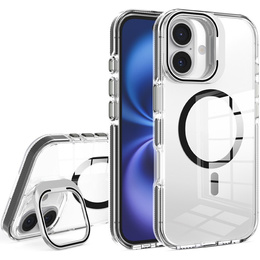 Чехол для iPhone 17, для MagSafe, с подставкой, прозрачный с черными вставками