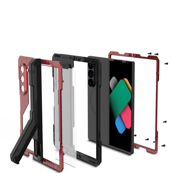 Бронированный чехол для Samsung Galaxy Z Fold6 5G, алюминиевый, с подставкой и местом для стилуса, красный
