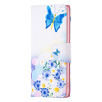 Откидной чехол для Motorola Edge 40 Neo, Wallet, butterfly & flowers, белый