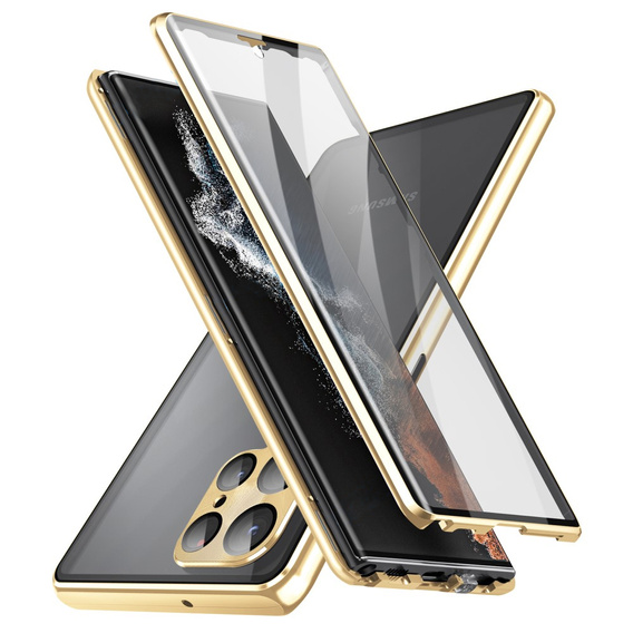 Чехол для Samsung Galaxy S23 Ultra, Magnetic Dual Glass, золотой