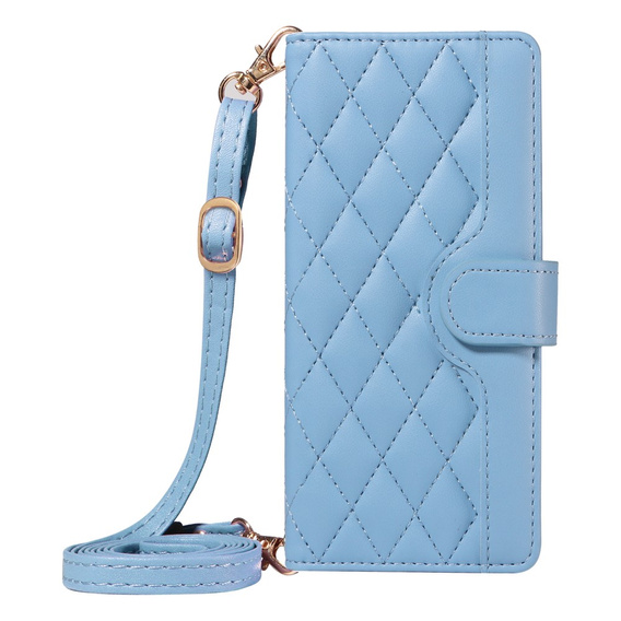 чехол-крышка для iPhone 16E, Rhombus Crossbody Leather, синий