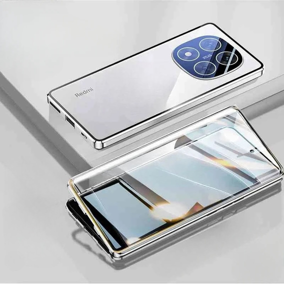 Чехол для Xiaomi Redmi Note 14 Pro+, Magnetic Dual Glass, серебряный