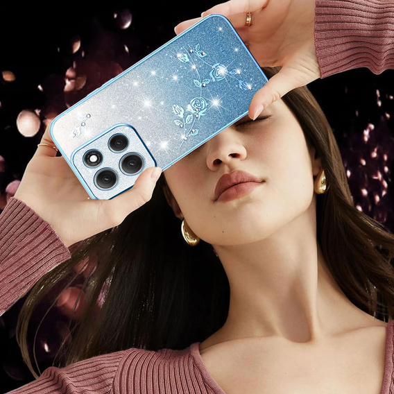 Чехол для Motorola Moto G56 5G, Glitter Flower, синий