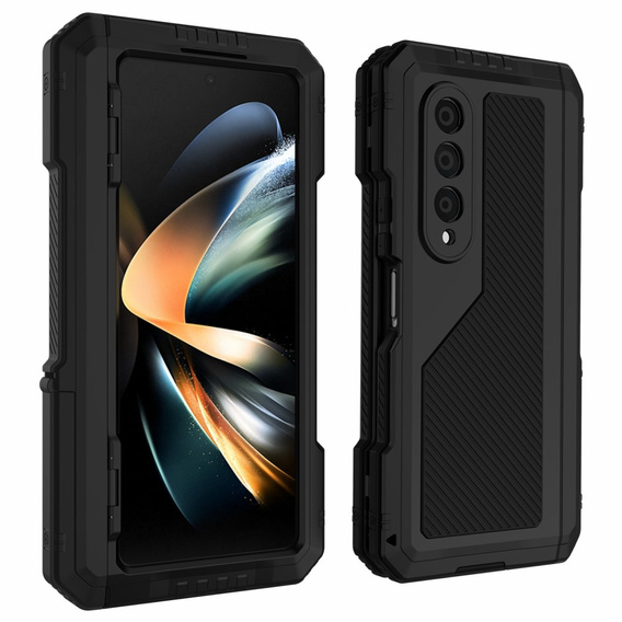 Бронированный чехол для Samsung Galaxy Z Fold 4 5G, алюминий, с подставкой и держателем стилуса, черный