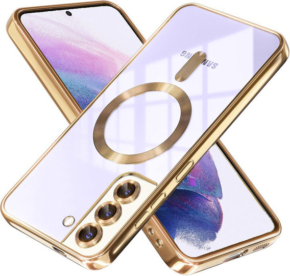 Чехол для Samsung Galaxy S21, Electro MagSafe, золотой + стекло для экрана