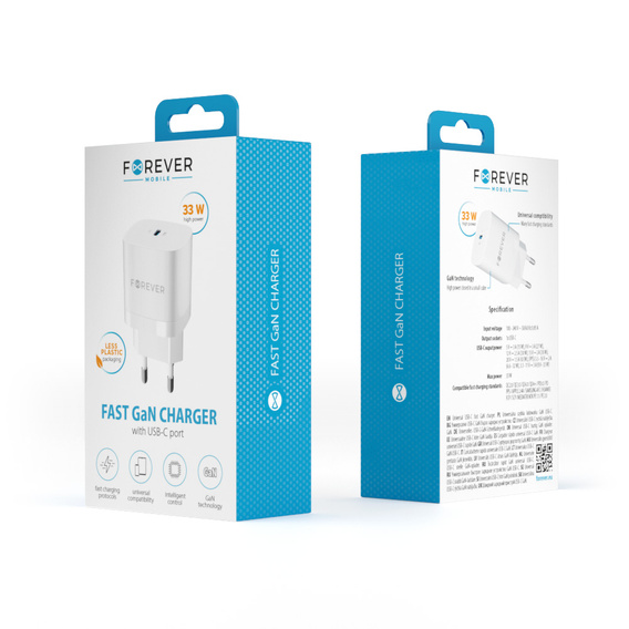 Зарядний пристрій Forcell 65W GaN 2x USB C 1x USB A , White