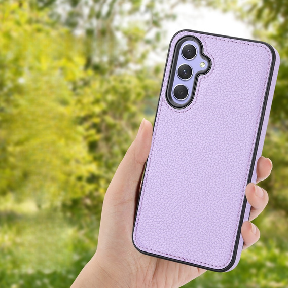 Шкіряний чохол для Samsung Galaxy A25 5G, Lychee leather Case, фіолетовий + скло 9H