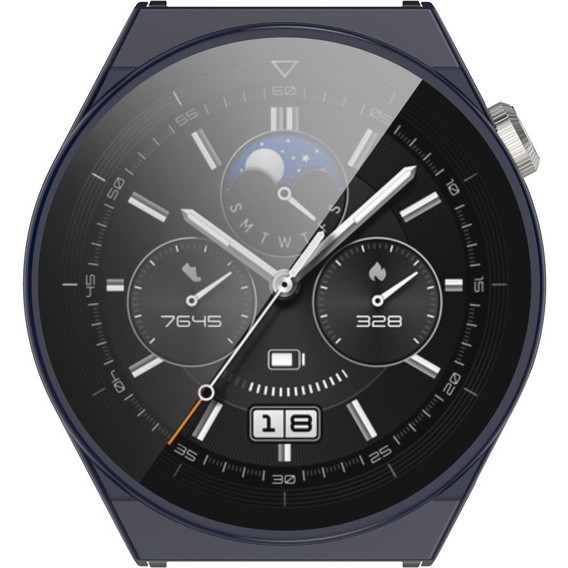 Силиконовый футляр со встроенным защитным стеклом до Huawei Watch GT 3 Pro 46mm, Dark Blue