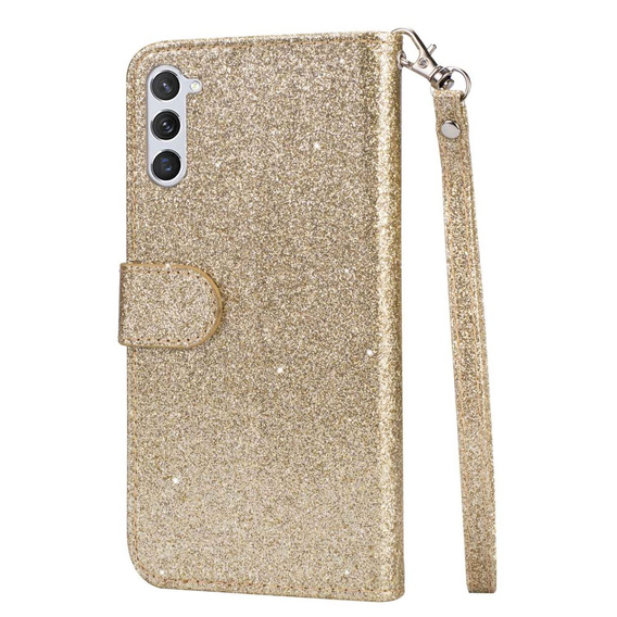 Откидной чехол для Samsung Galaxy S24, Wallet Zipper Pocket Glittery, золотой