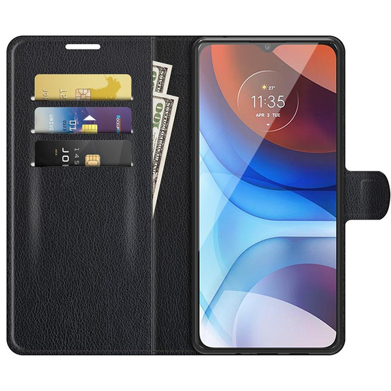 Откидной чехол для Motorola Moto E7 Power / E7i Power, Wallet Litchi Texture, чёрный