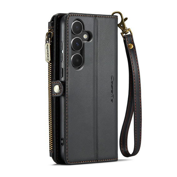 Чехол CASEME для Samsung Galaxy A55 5G, RFID Leather Wallet, с плечевым ремнем, чёрный