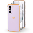 Чехол для Samsung Galaxy S21, Electro heart, фиолетовый + полное клеевое керамическое стекло