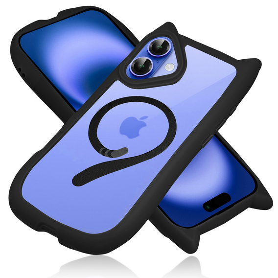 Чохол для iPhone 16, для MagSafe, Cute Cat, чорний + захисне скло