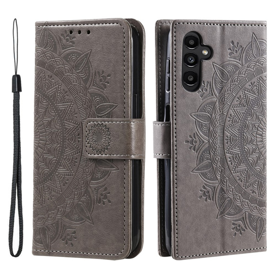 Чохол-книжка для Samsung Galaxy A25 5G, Mandala, сірий + скло 9H 