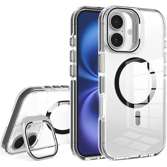 Чохол для iPhone 17, для MagSafe, з підставкою, прозорий з чорними вставками