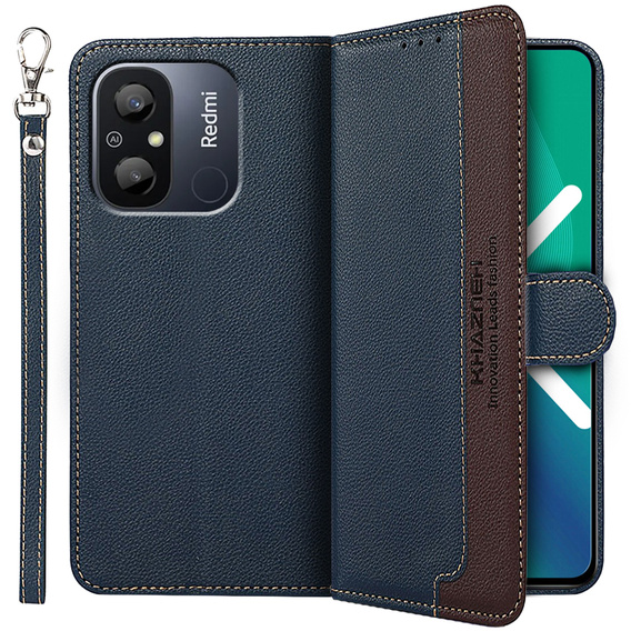 Чохол-книжка для Xiaomi Redmi 12C, KHAZNEH RFID, синій / коричневий