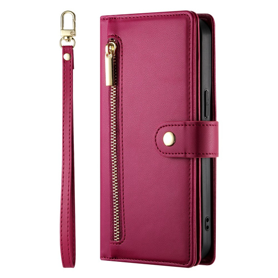 Откидной чехол для iPhone 16 Plus, Wallet Zipper Pocket, красный