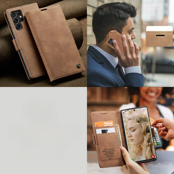 Чехол CASEME для Samsung Galaxy S22 Ultra, Leather Wallet Case, коричневый