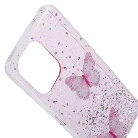 Чохол для Xiaomi Redmi 13C / Poco C65, Glitter Butterfly, рожевий