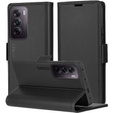 Чехол для Oppo Reno 12 Pro, ERBORD Glossy Litchi, кошелек с клапаном, чёрный