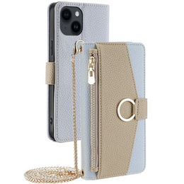 Флип-кейс для iPhone 14, Wallet Zipper Pocket, с зеркалом, синий