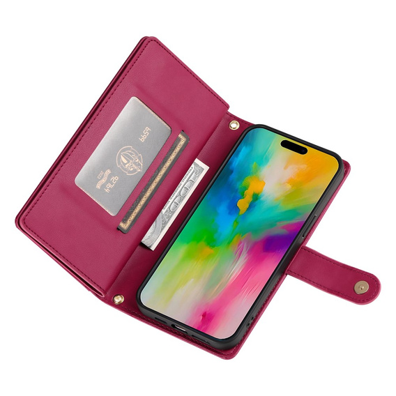 Откидной чехол для iPhone 16 Pro Max, Wallet Zipper Pocket, красный