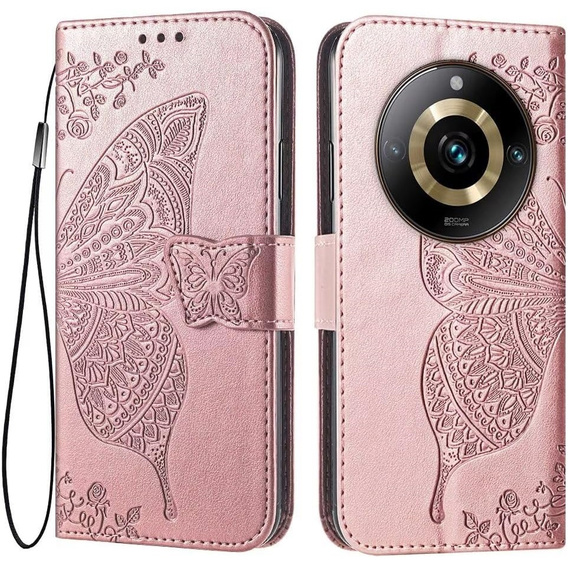 Чохол-книжка для Realme 11 Pro / 11 Pro +, Butterfly, рожевий rose gold