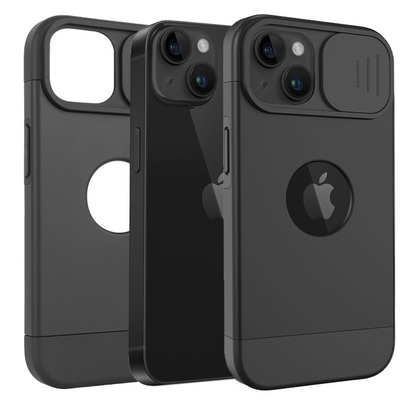 Чохол ERBORD MagSafe Cam Slider, чорний + скло для екрану для iPhone 13 / iPhone 14