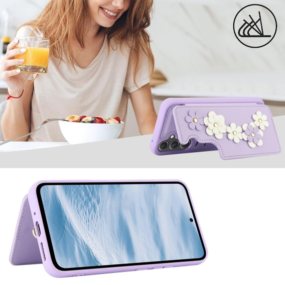Чехол для Samsung Galaxy A55 5G, Leather Flower Card Slot, фиолетовый