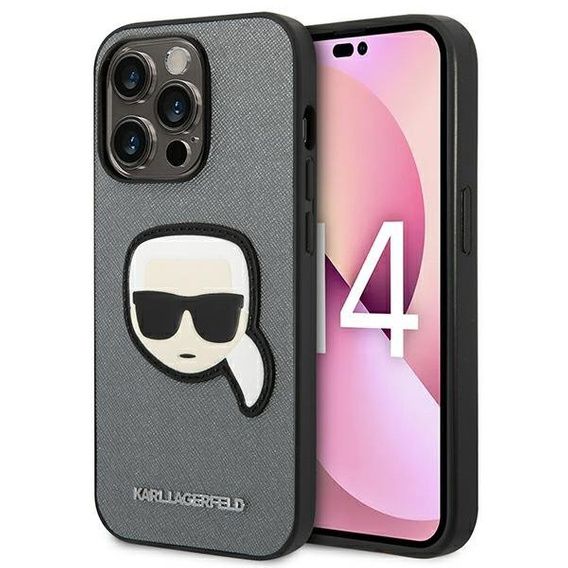 Чехол Karl Lagerfeld до iPhone 14 Pro Max, Saffiano Karl's Head Patch, серебряный
