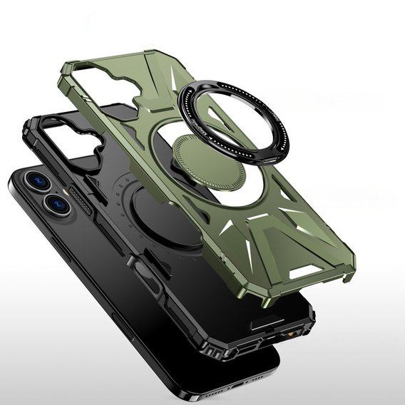 Чехол для iPhone 16 Plus, бронированный с подставкой и ручкой-планшетом, зелёный