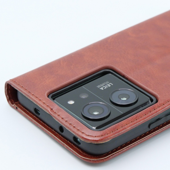 Откидной чехол для Xiaomi 13T / 13T Pro, Crazy Horse Wallet, коричневый