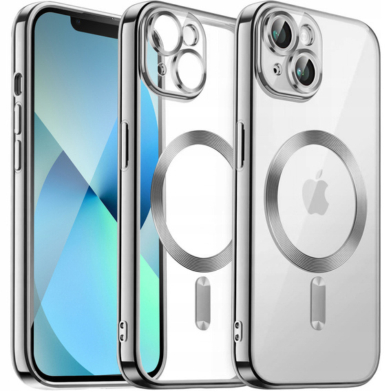Чохол для iPhone 13, Electro MagSafe, сріблястий + Скло на екран