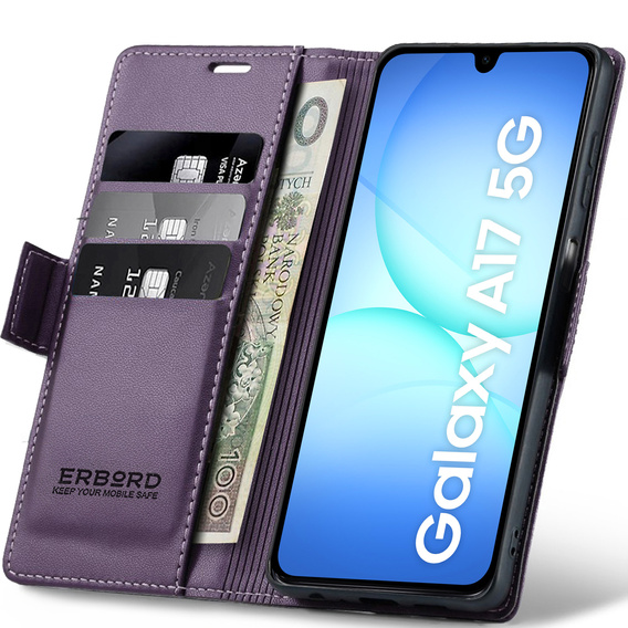 Чехол для Samsung Galaxy A17 5G, ERBORD Glossy Litchi, кошелек с клапаном, фиолетовый