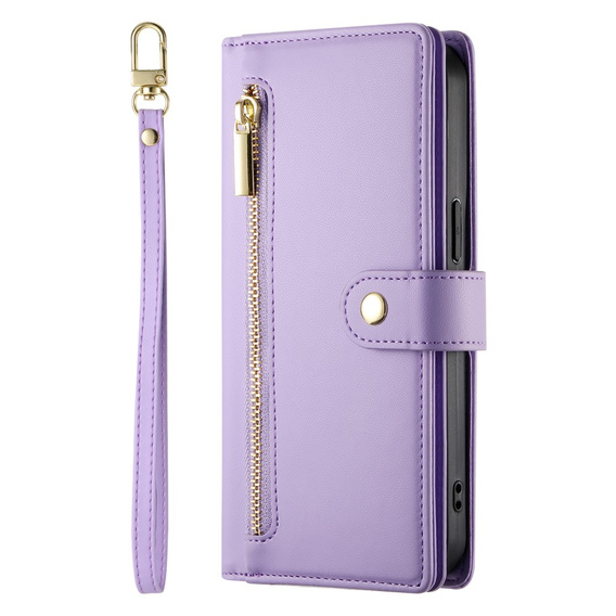 Откидной чехол для iPhone 16, Wallet Zipper Pocket, фиолетовый