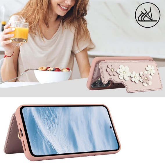 Чохол для Samsung Galaxy A55 5G, Leather Flower Card Slot, рожевий