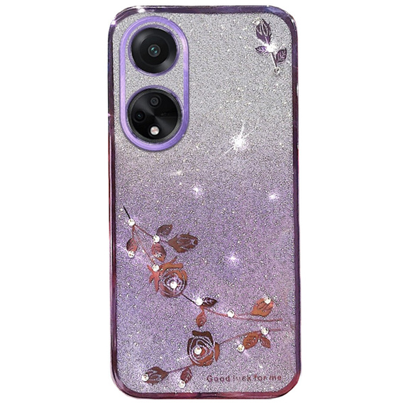 Чехол для Oppo A58 4G, Glitter Flower, фиолетовый