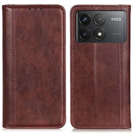 Флип-кейс для Xiaomi Poco F6 Pro, Split Leather, коричневый