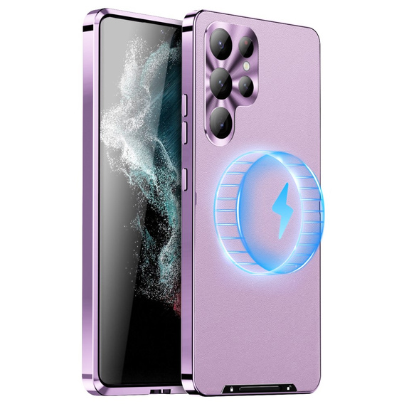 Кожаный чехол для Samsung Galaxy S24 Ultra, с защитой камеры, для MagSafe, фиолетовый