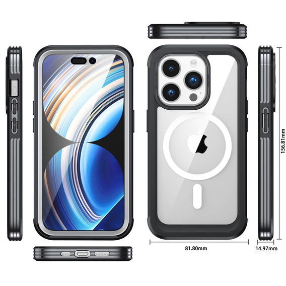 Чохол для iPhone 15 Pro, броньований Full Protect 360° для MagSafe, скло для екрану, чорний