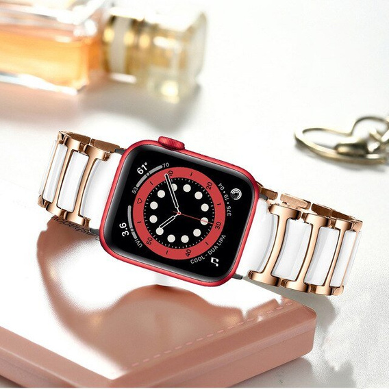 Браслет Stainless до Apple Watch 1/2/3/4/5/6/7/SE 42/44MM - Rose Gold/White