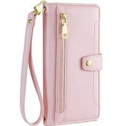 Откидной чехол для iPhone 14, Wallet Zipper Pocket, розовый