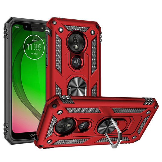 Бронированный Чехол до Motorola Moto G7 Power, Nox Case Ring, красный