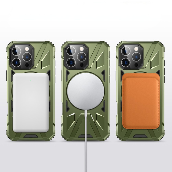 Чехол для iPhone 16 Pro Max, бронированный с подставкой и ручкой-планшетом, зелёный