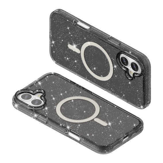 Чехол для iPhone 17, для MagSafe, глиттер, полупрозрачный черный