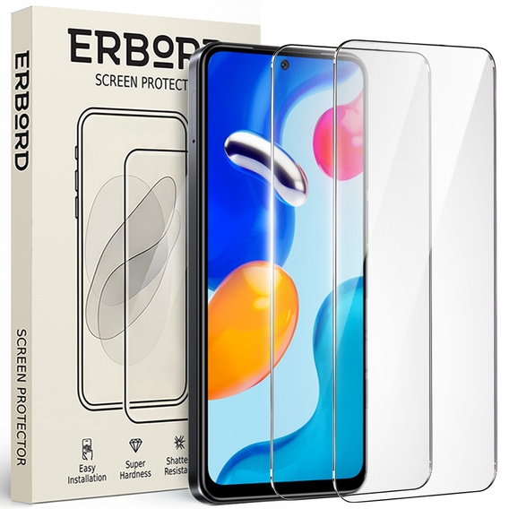 2x Закаленное стекло для Xiaomi Redmi Note 11 Pro, ERBORD 9H Hard Glass на экране