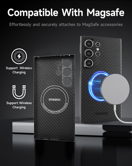 Чехол для Samsung Galaxy S24 Ultra, ERBORD Full Kevlar, для MagSafe, чёрный